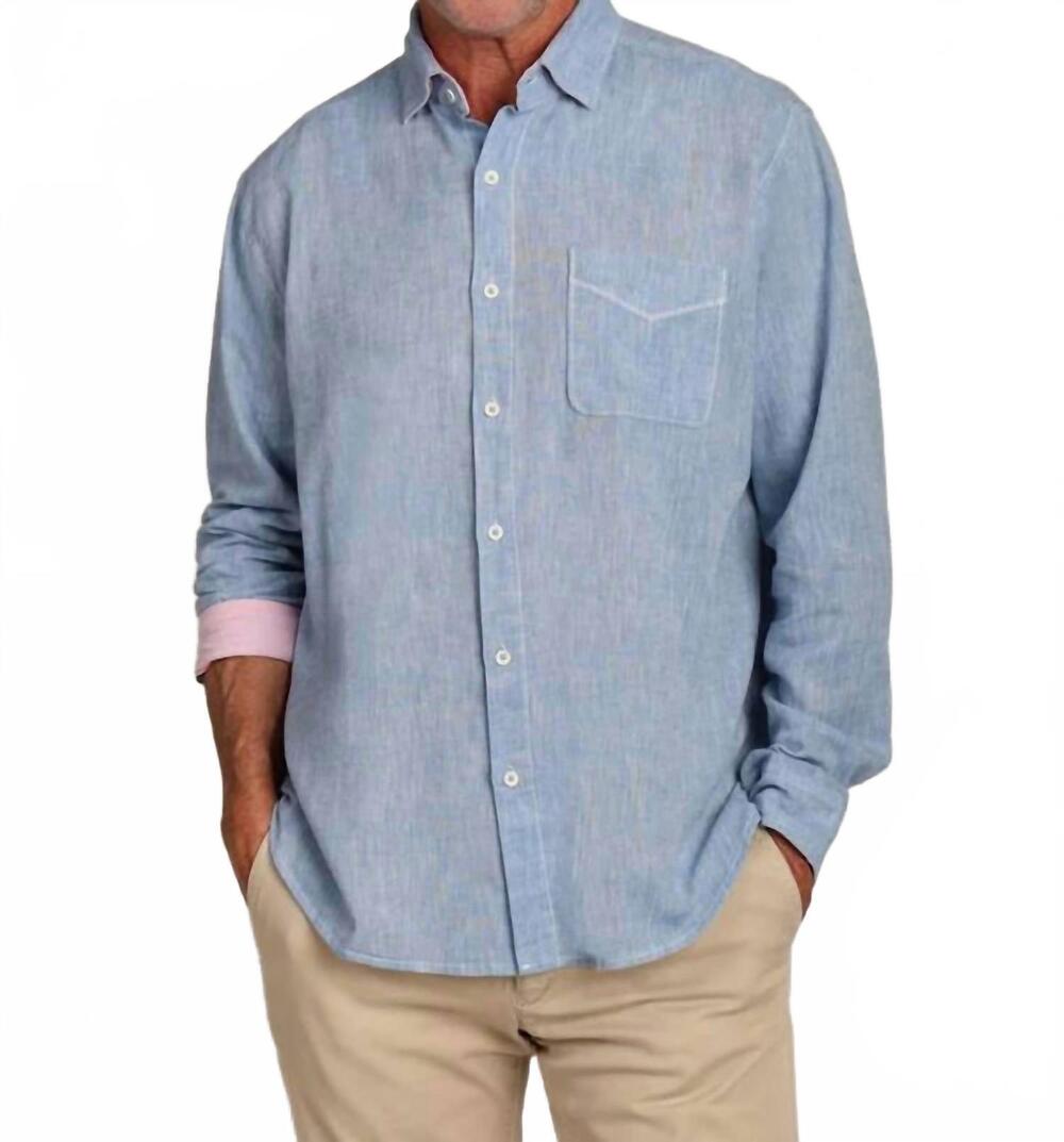 NEW TRUE GRIT washed melange linen shirt in chambray